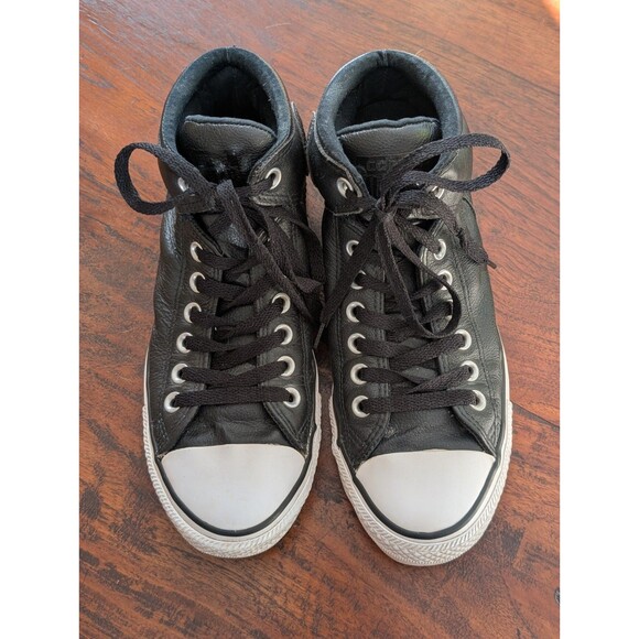 Converse Chuck Taylor All-Star High Street Black Leather Mid-Rise Shoes M7 W8 - Picture 2 of 10